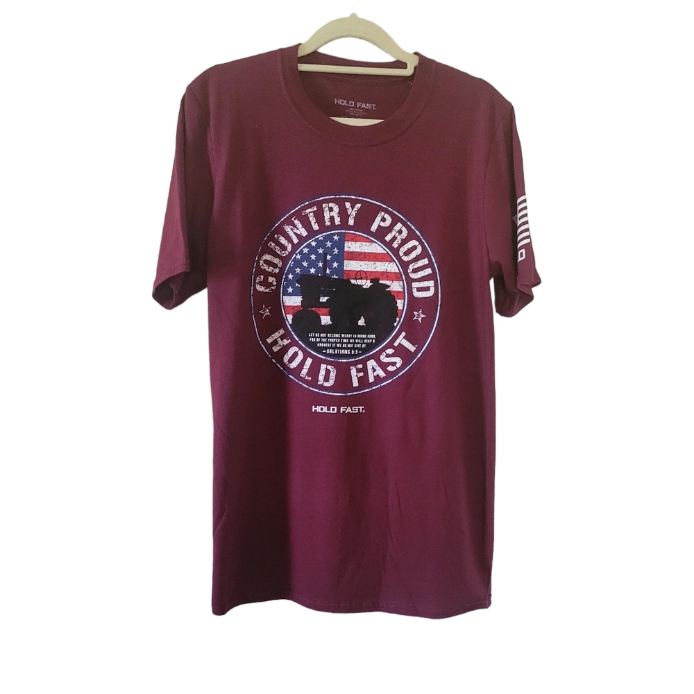 Hold Fast Country Proud Burgundy Cotton Graphic Tee Size Small
